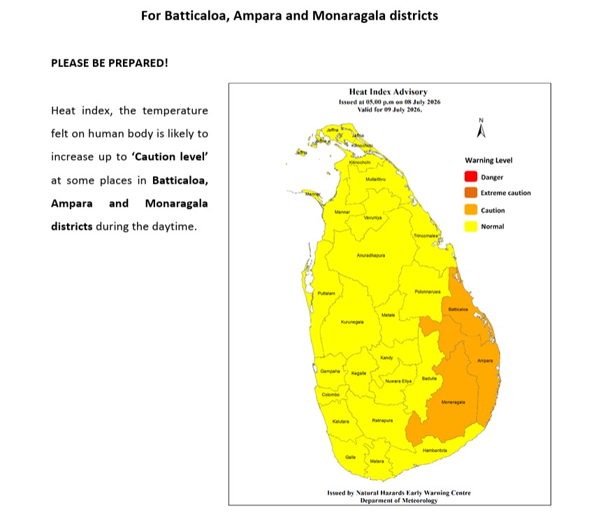 வெப்பக் குறியீடு 'எச்சரிக்கை' மட்டத்தில்! நாளை அவதானமாக இருங்கள் 1